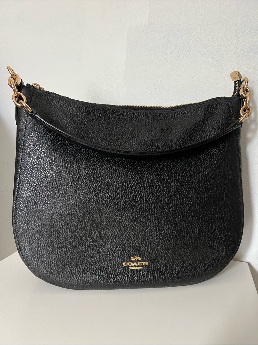 Coach Black Pebbled Leather Shoulder Bag with Gold Hardware